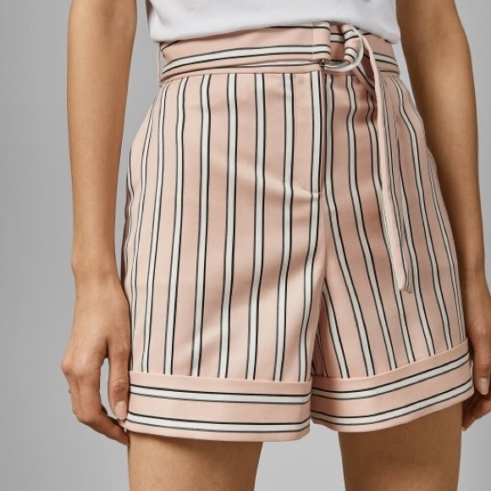 Ted Baker Betiias Striped Tailored Belted Short – Light Pink | Size 3 US 8 | NWT